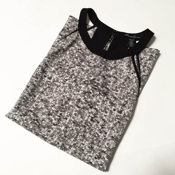 NWOT Kenneth Cole Halter Top Blouse Size M Sleeveless Sequin Print Gray Black - Picture 9 of 9